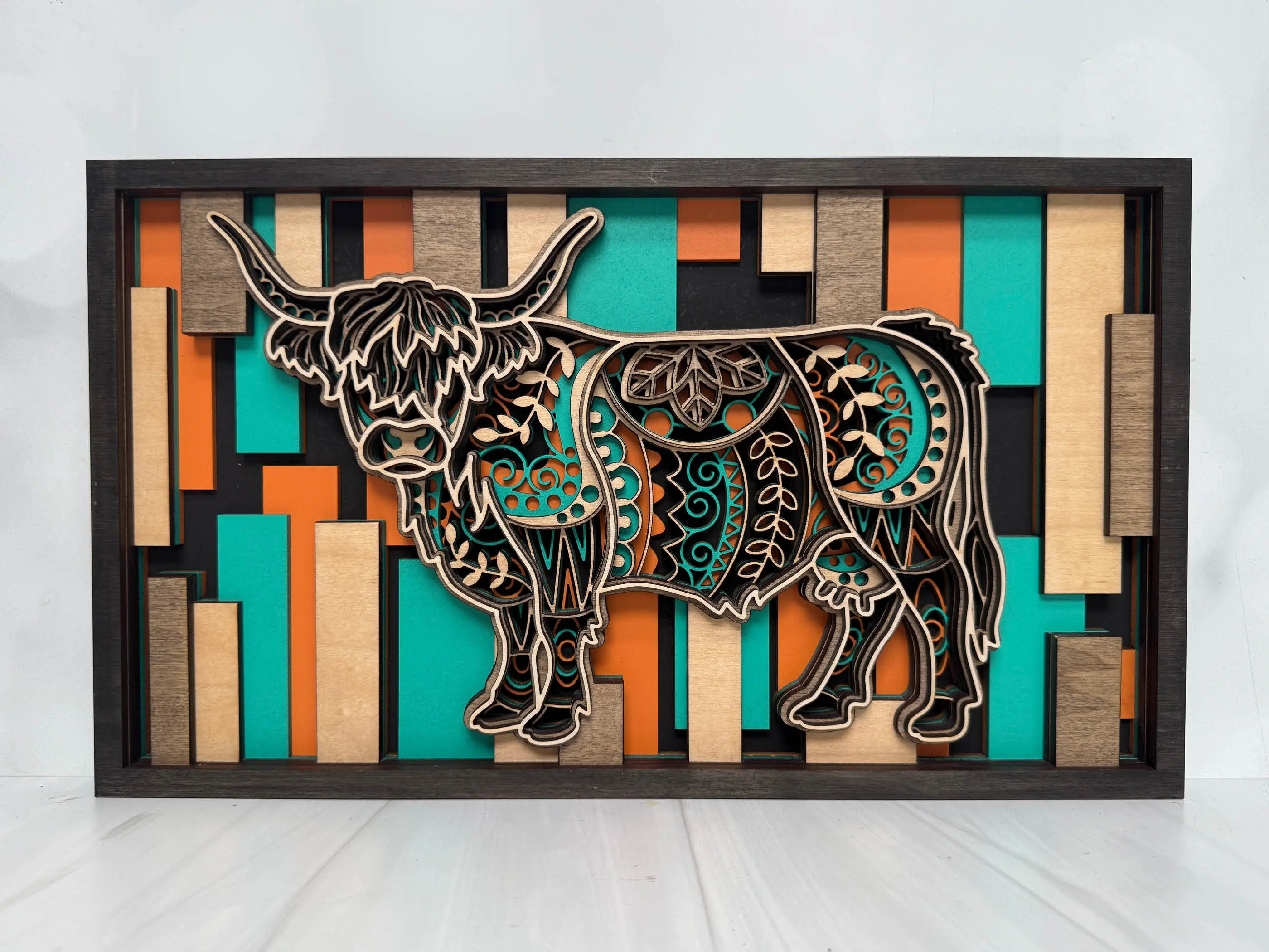 Highland cow layered wood wall art